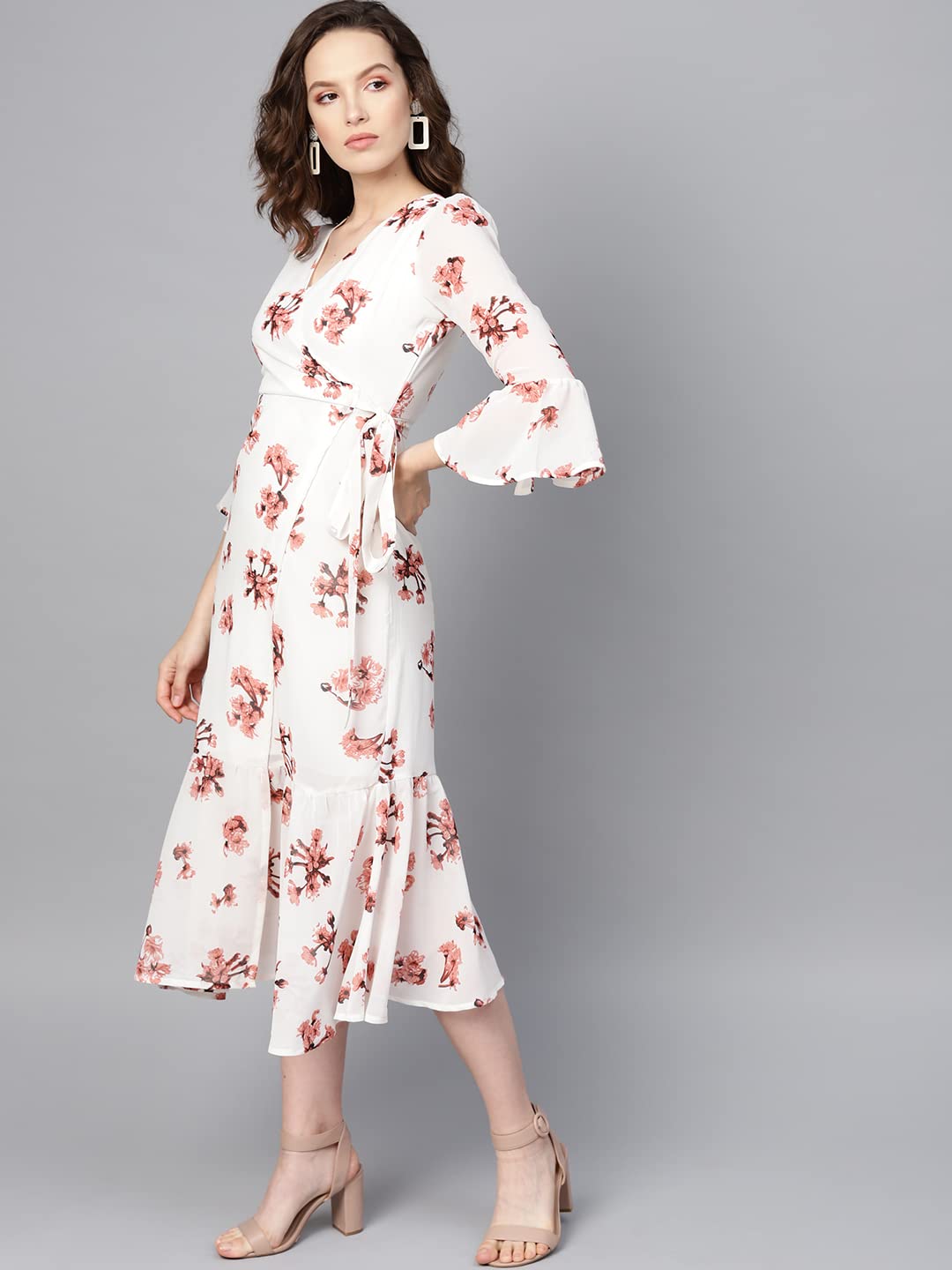 SASSAFRAS White Floral Wrap Tie Dress