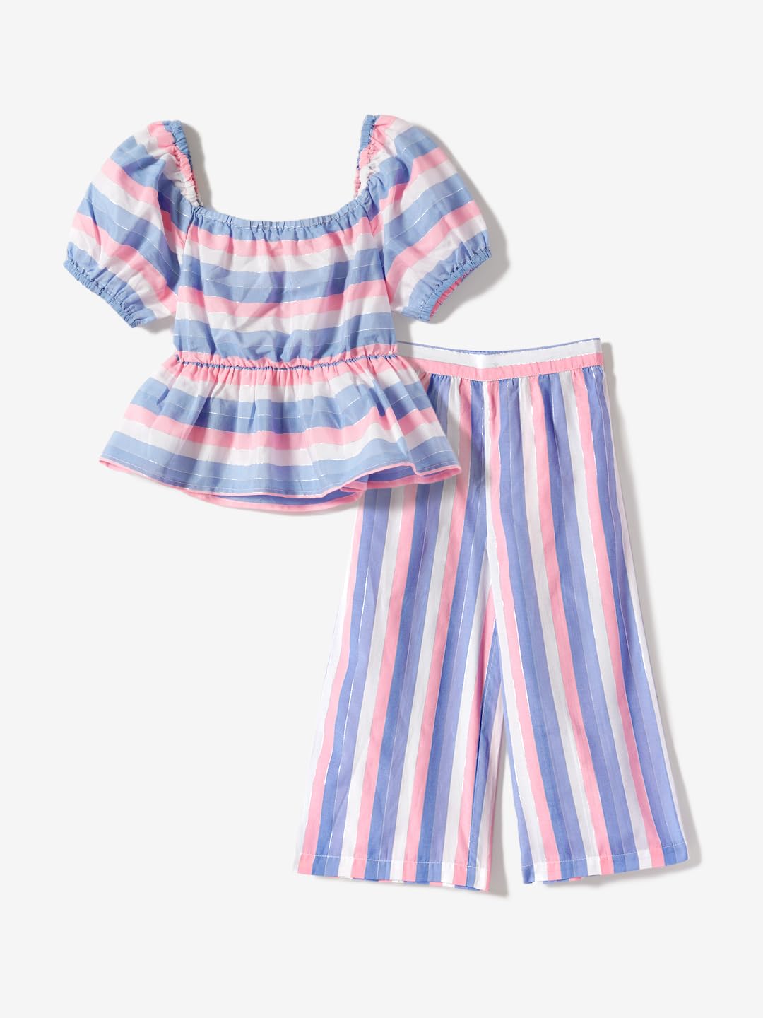 Nauti nati Girls' Striped Cotton Top and Bottom Combo