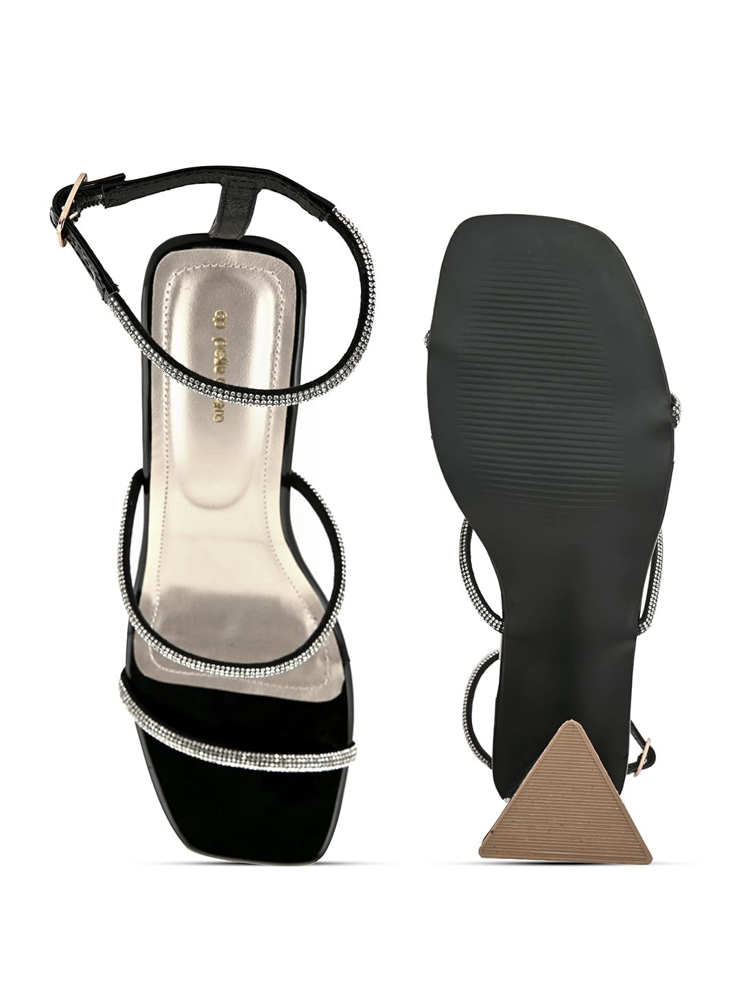 pelle albero Women Black Embellished Ankle Strap Block Heels Sandals PA-PL-5051_Black_39