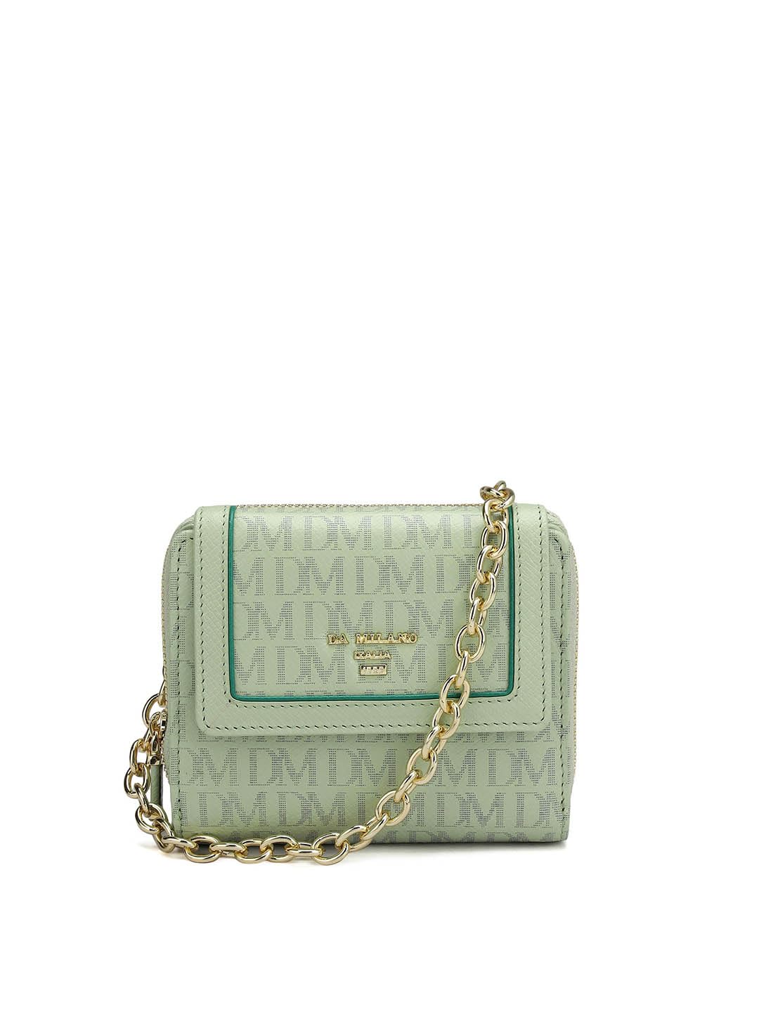 Da Milano Genuine Leather Green Women Sling Wallet (10230A)