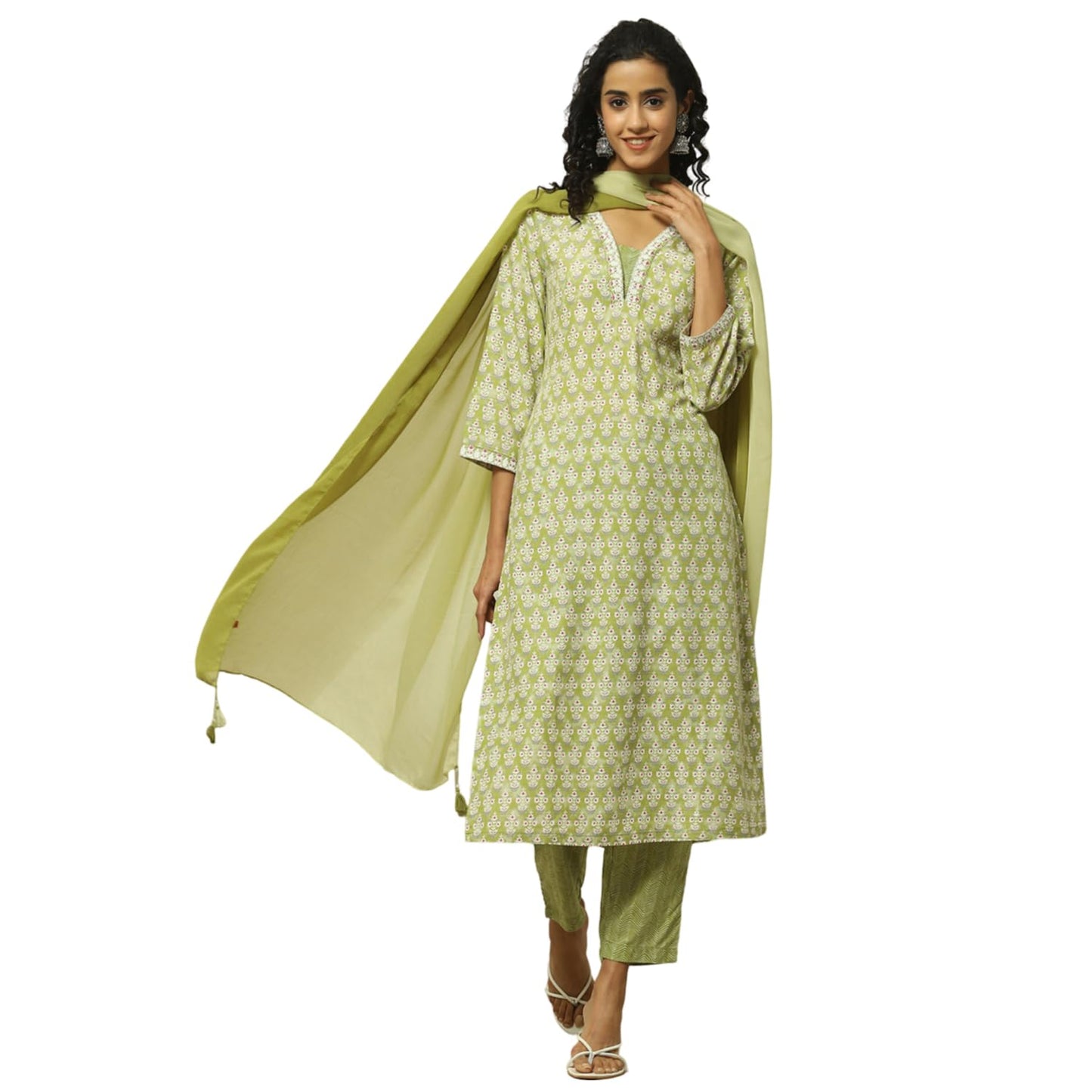 Rangriti Women Viscose Printed Straight Suit Set(SUMMERSETS19110_Green_L)