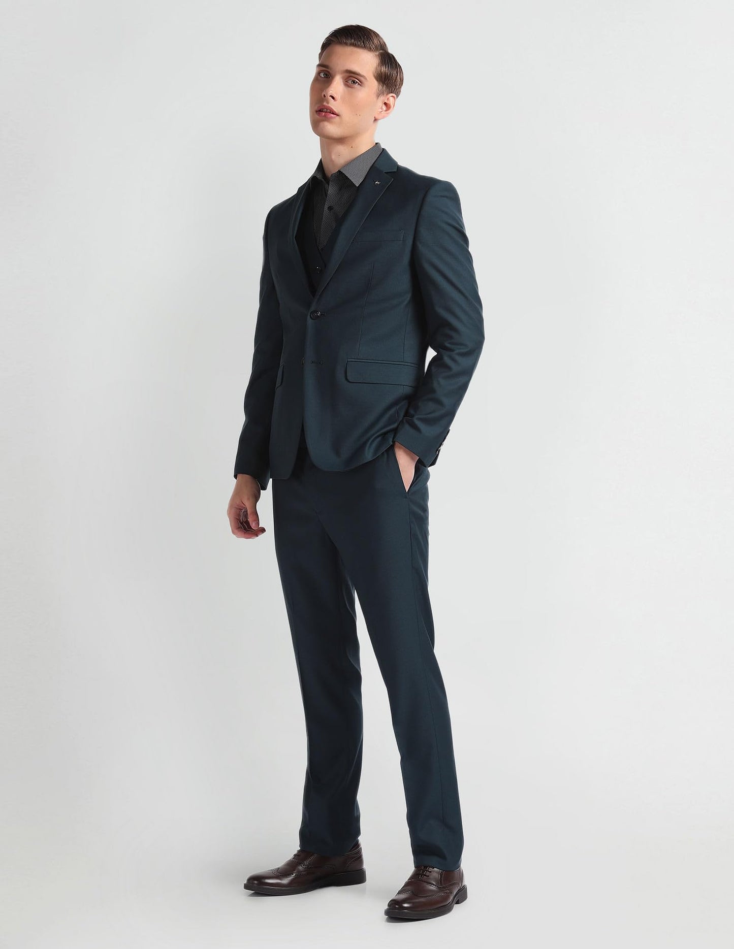 Arrow Men's Polyester Blend Single Breasted Business Suit Pants Set (ARAHSU5521_Teal