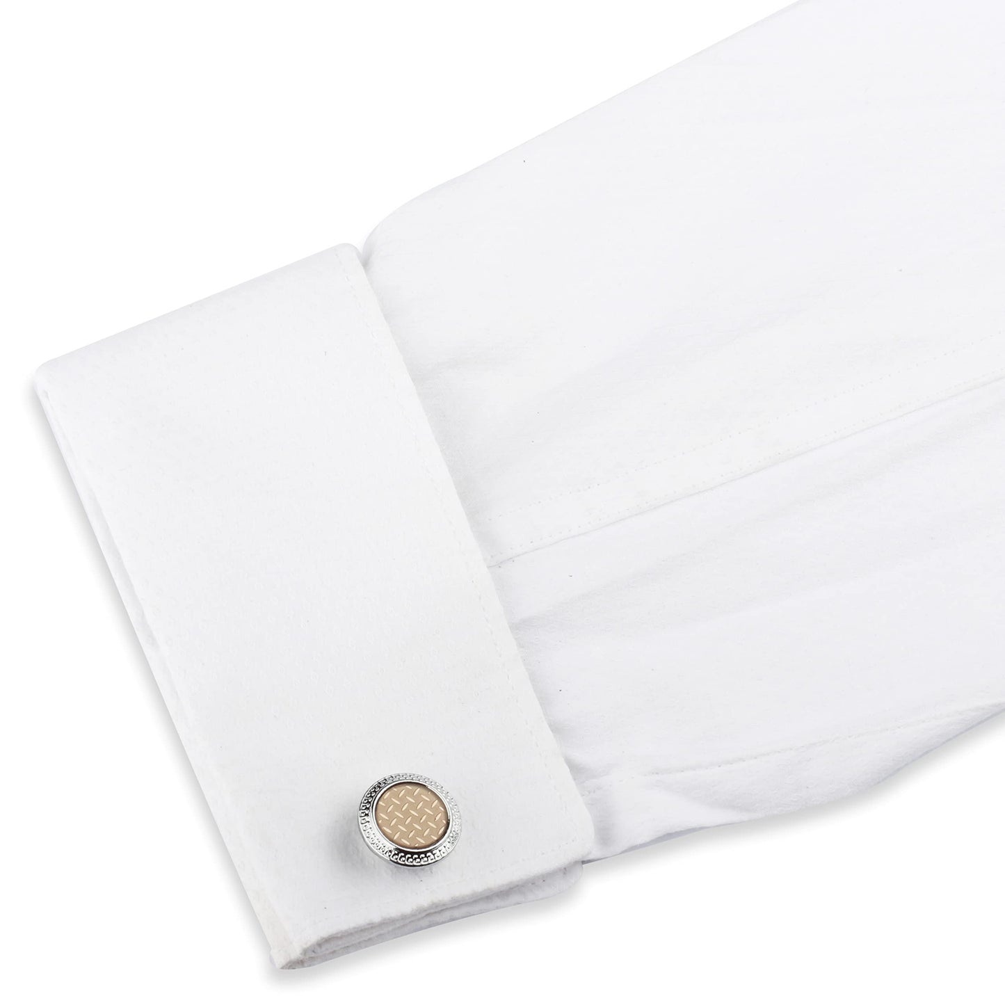 Panajatan Basket Weave Check Design Peach and Silver Couloured Cufflinks for Men m