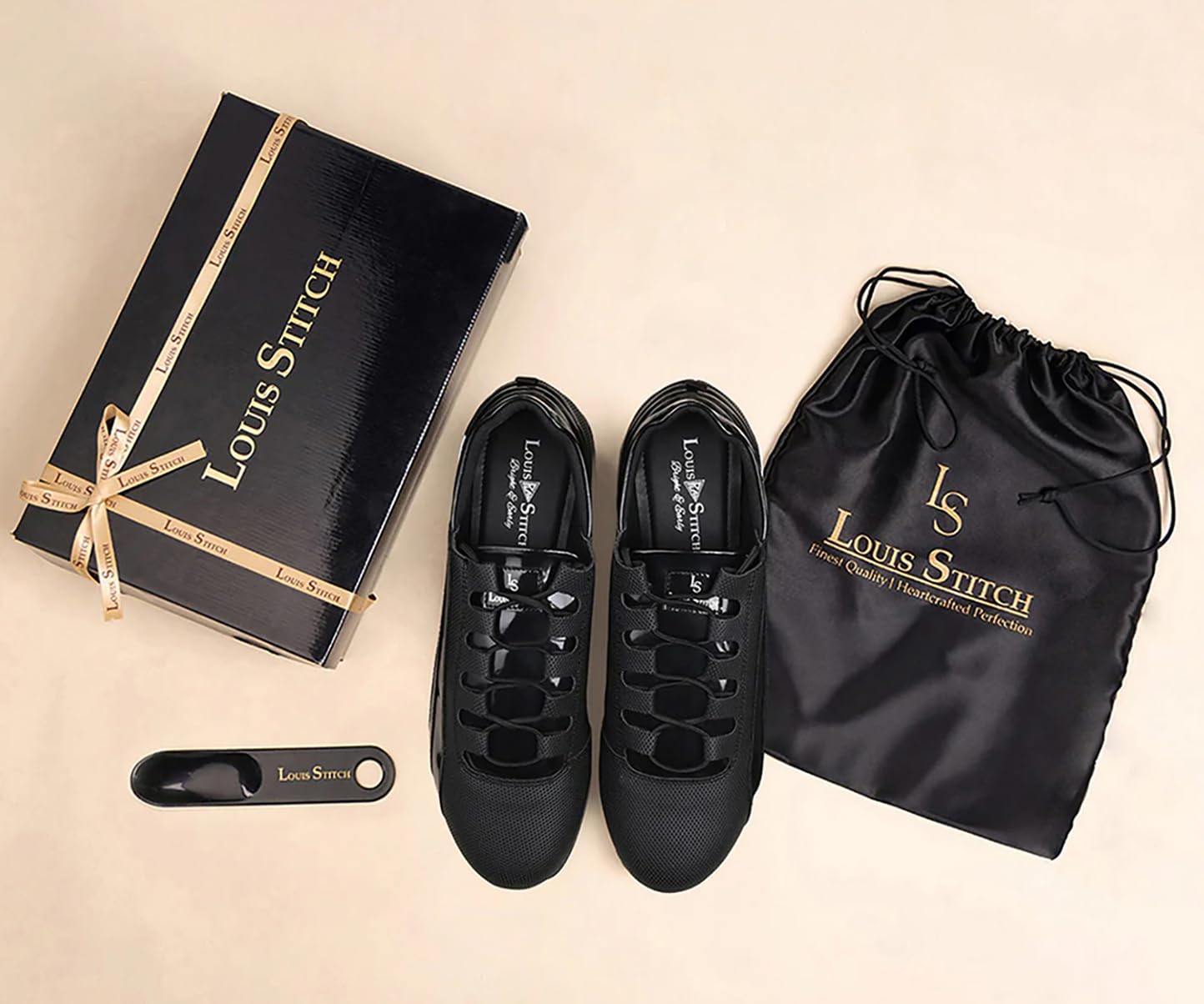 LOUIS STITCH Men’s Egyptian Black Casual Sneaker | Elastic auto Adjustable Laces Sneakers for Men | Sneakers Shoes | Comfortable and Lightweight | LSPSNK_SSJB | UK-6