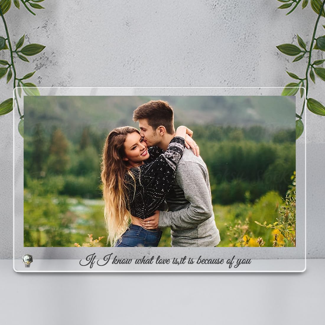 Fashionury Customised Photo and Text Frame Personalized with Metal Removable Stand | Table Top Horizontal Photo Frames | Photo Frame Anniversary and Gift Birthday (Transparent Acrylic, 6 * 9 Inches)