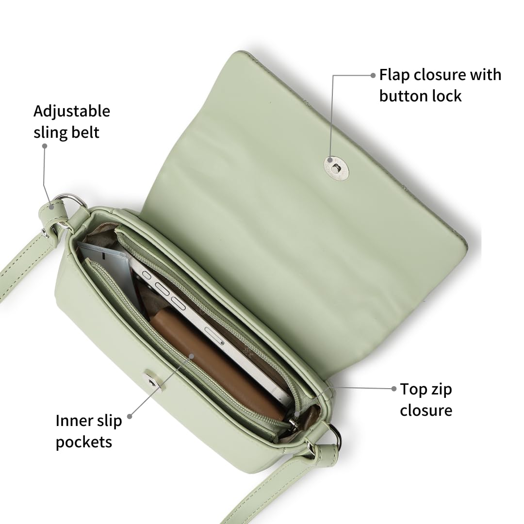Fastrack Cloud Quilt Sling Bag for Women| Faux Leather Sling With Secure Flap Closure | Stylish Mini Bag With Organised Interior | Women's Handbags | Trendy Bags For Girls | Soft Sling Nag for Girl