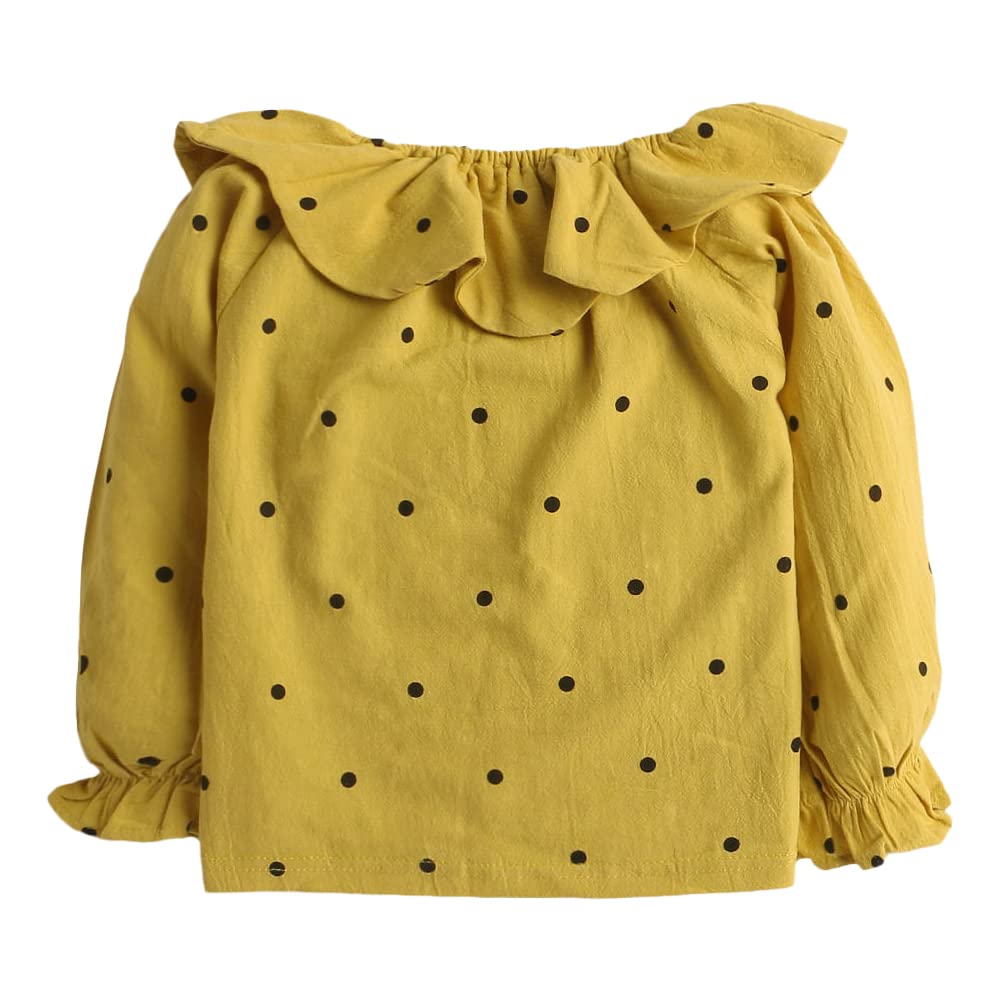Hopscotch Girls Polka Dot Print T-shirtDungaree Set In Yellow Color for Ages 2-3 Years