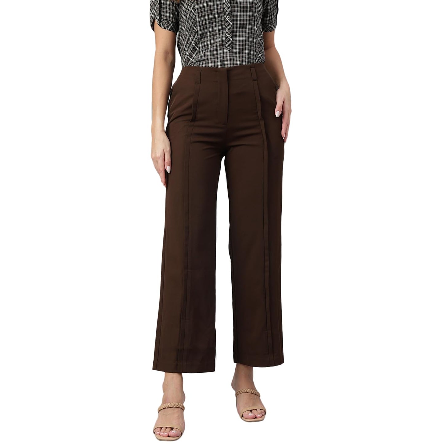 Latin Quarters Women Brown Solid Ankle Length Casual Pant_L