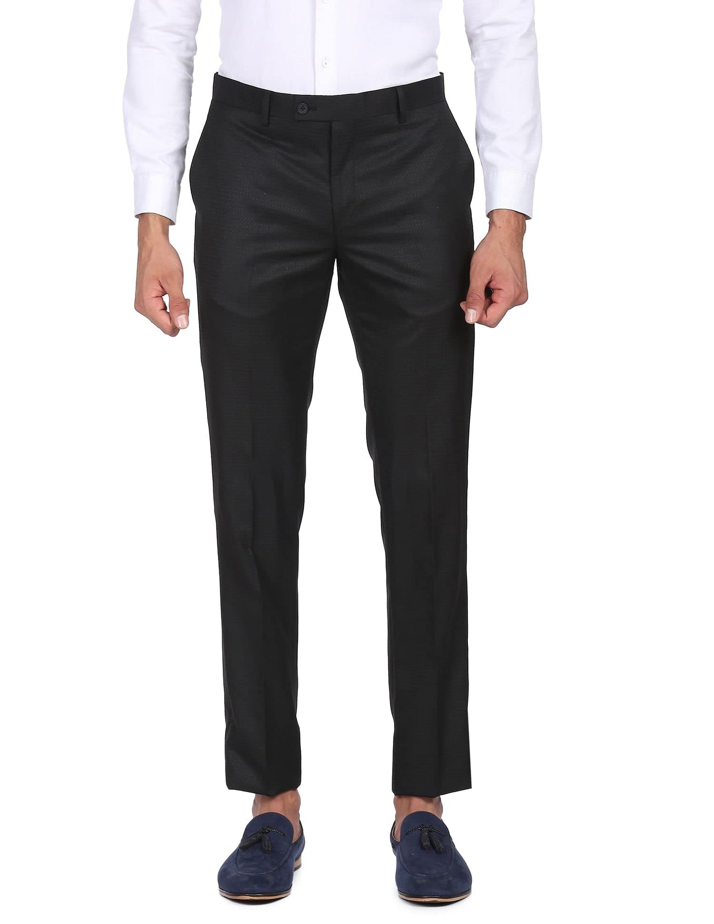 Arrow Polyester Men Navy and Black Patterned Single Breasted Two Piece Suit Business Pants Set (ARACSU5670 40)