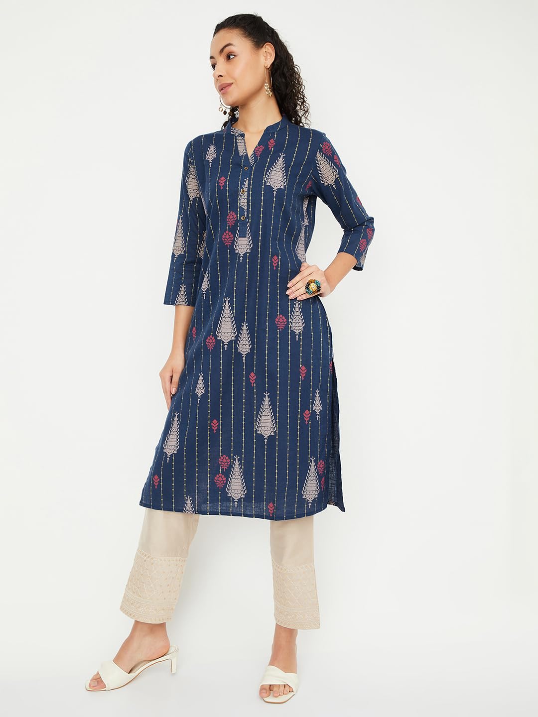 Max Women's Cotton Blend Regular Fit Kurta (PEPKSP25TUINDIGO_Indigo, XL