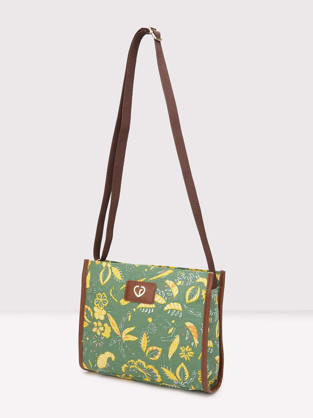 Caprese Women's Canvas Printed Pattern Hazel Sling Bag (Olive, Medium)