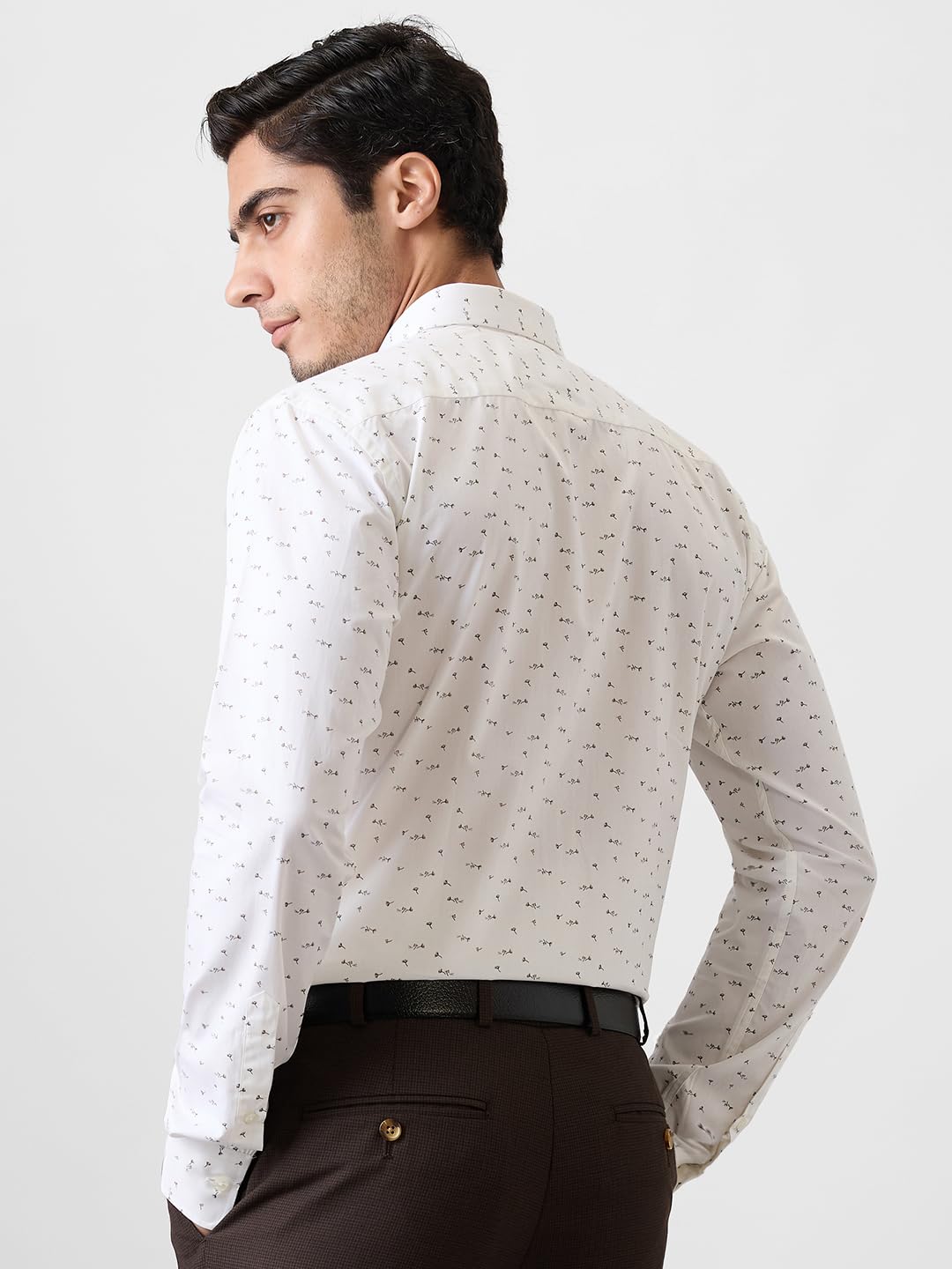 Park Avenue Men Slim Fit Print Pattern Pure Cotton Semi Cut Away Collar Full Sleeve Formal Shirt (Size: 40)-PMSX18610-W1 White