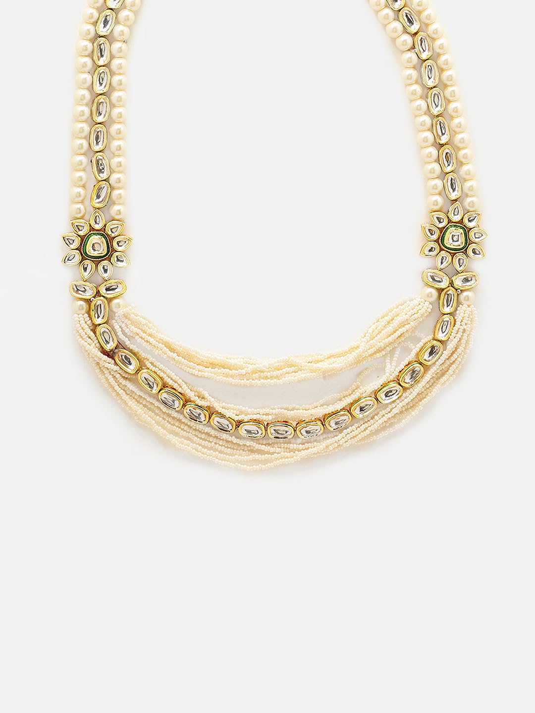 Priyaasi Kundan Pearl Floral look Layered Haram with Kundan Earring Jewellery Set