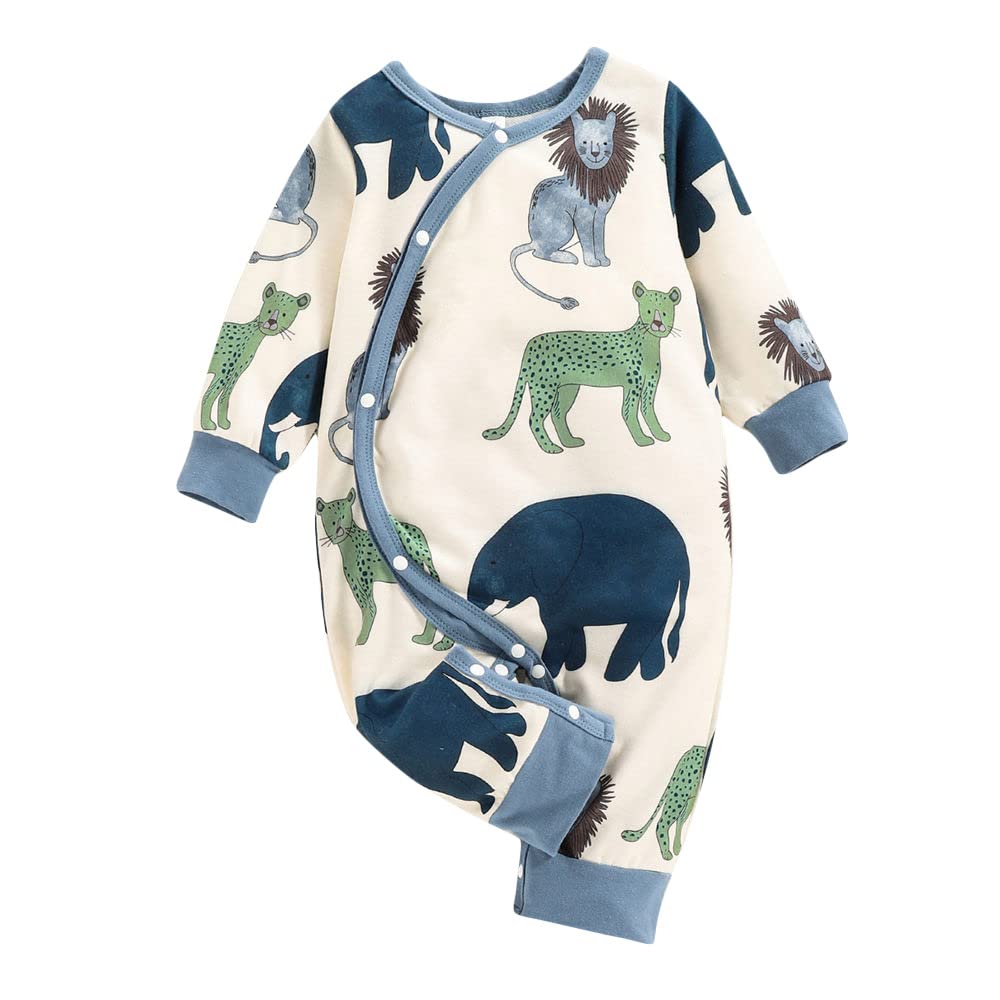 Hopscotch Boys Animal Print Full-Sleeve Bodysuit In Multi Color for Ages 0-3 Months