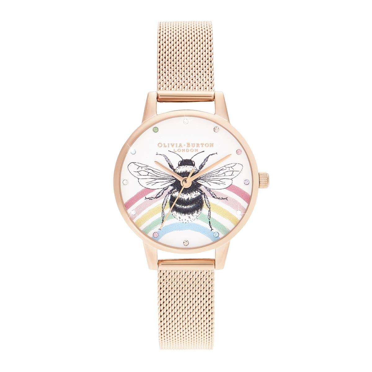 Olivia burton Illustrated Animals Qtz Basic White & Stone Dial Women's Watch|Ionic Plated Rose Gold Steel Material|Gold Color Band - OB16WL90