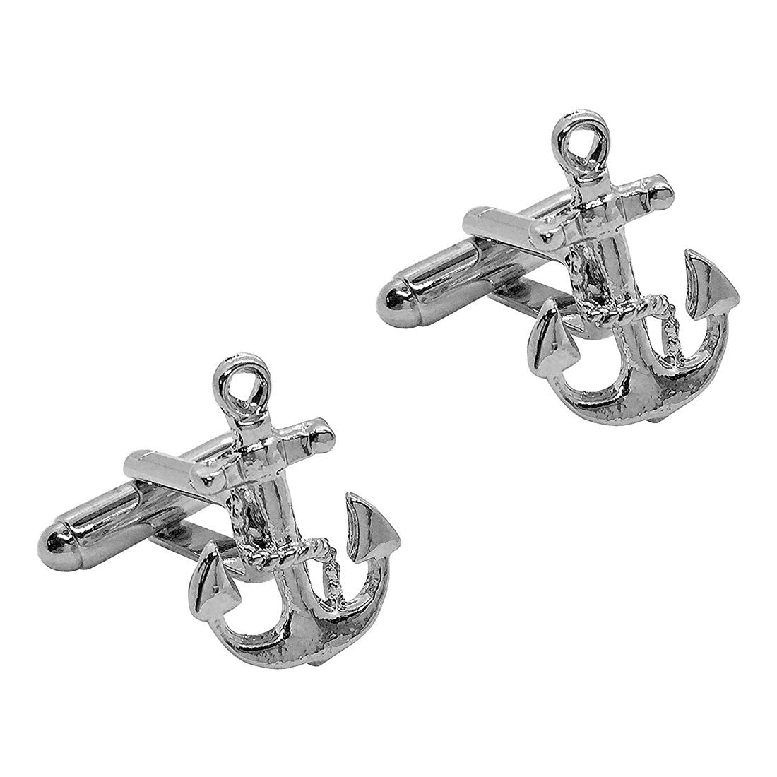 Peora Silver Plated Nautical Anchor Cufflinks for Men Boys Business Corporate Wedding Gift