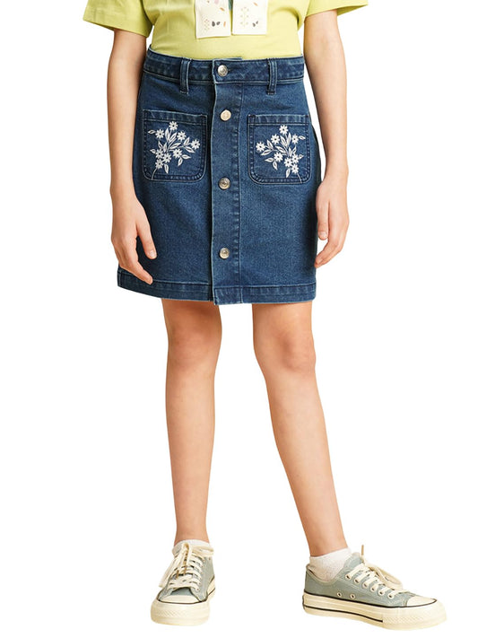 VERO MODA Girls Regular Fit Mid Rise Blue Skirt