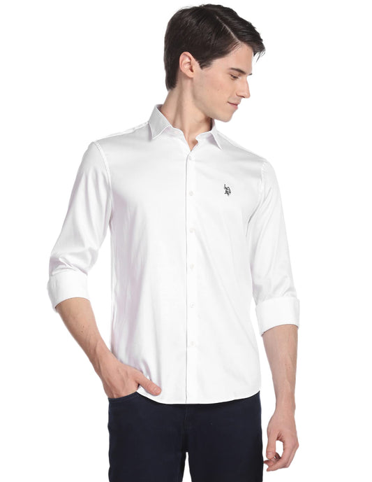 U.S. POLO ASSN. Men's Solid Regular Button Down Shirt (USSHTC0015_White M)