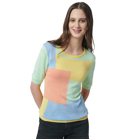 Pepe Jeans Color Block Viscose Round Neck Women's T-Shirt (Pink, Medium)