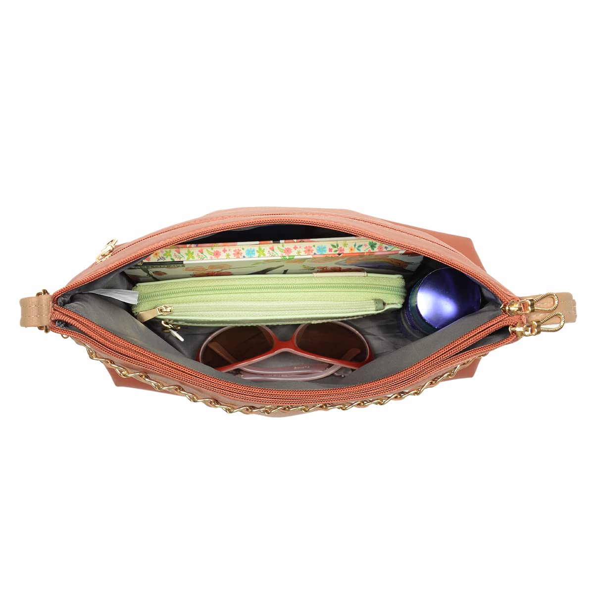 Baggit Women Tan Medium Size Sling Bag | Ladies Stylish Casual Cross Body Purse Handbag