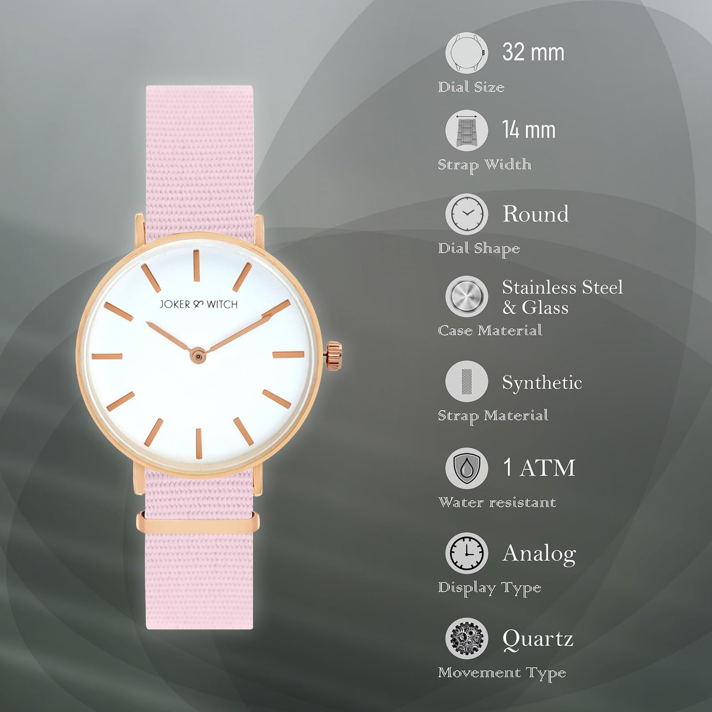 Joker & Witch Paris 32mm White Dial 14mm Pink Synthetic Strap Watch for Women
