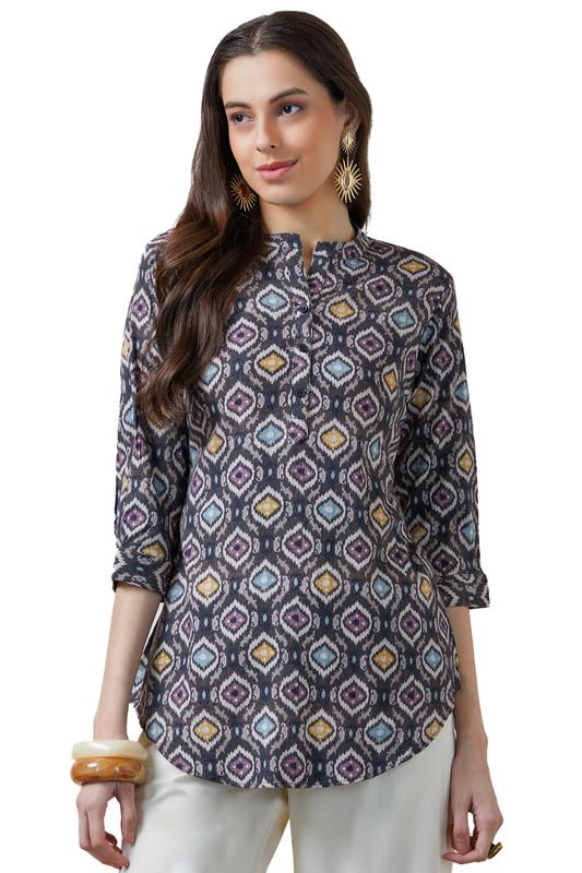 Soch Womens Charcoal Spandex Abstract Print Tunic