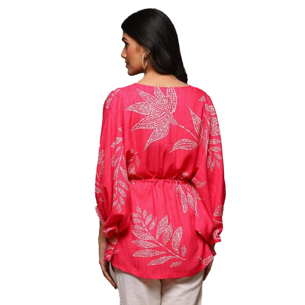 BIBA Women Rayon Printed Straight Top(African 19087_Pink_M)