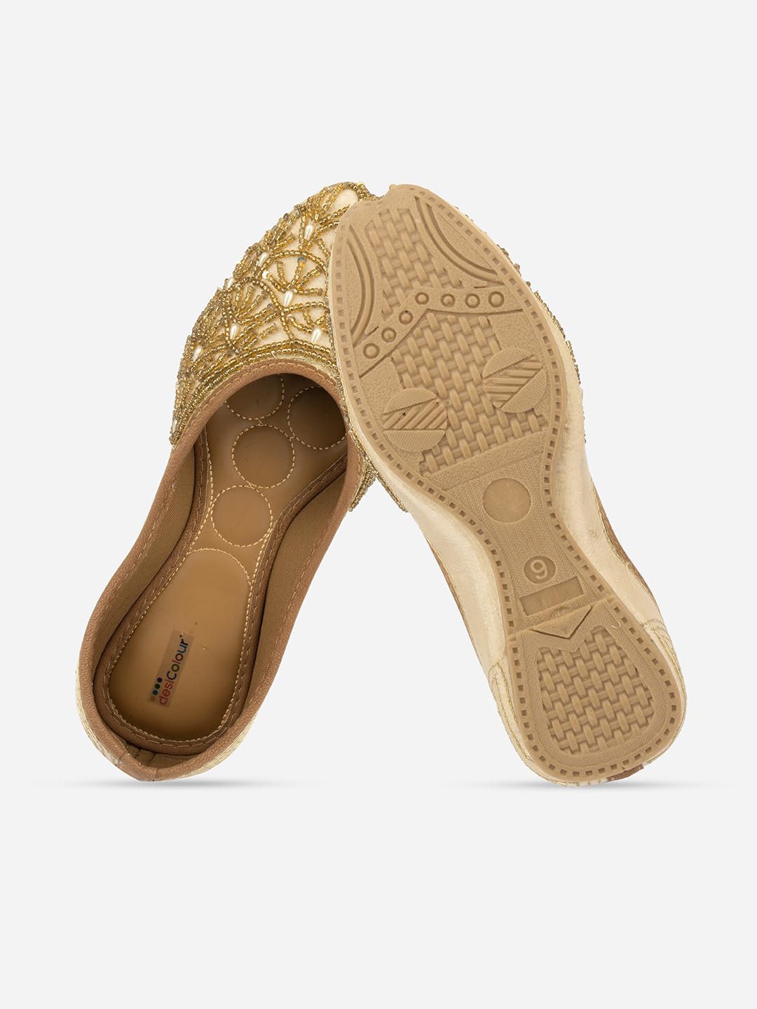 DESI COLOUR Women Ethnic Footwear Mojari/Punjabi Jutti- Dabka Work6 (Beige, Numeric_6)