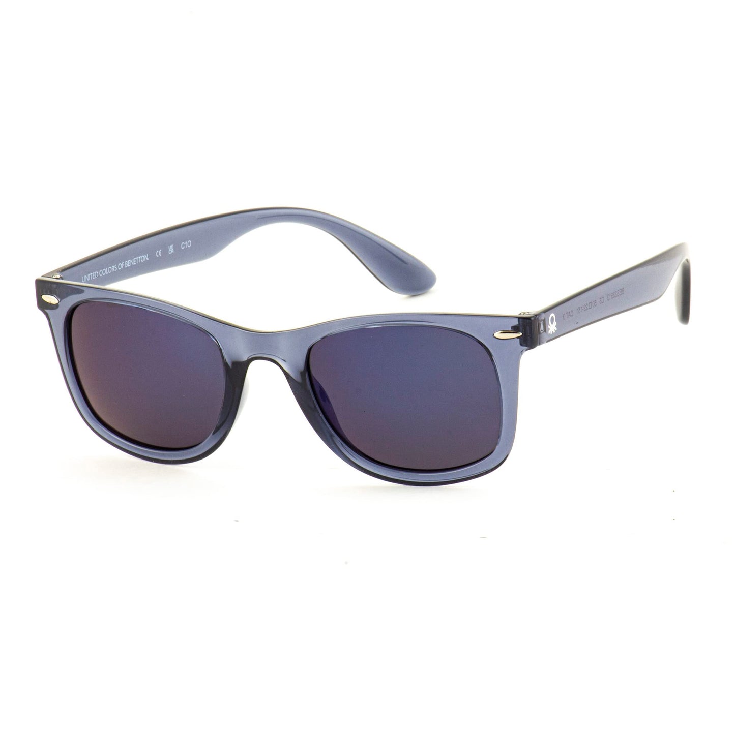 UNITED COLORS OF BENETTON solid purple lens wayfarer sunglasss full rim blue frame