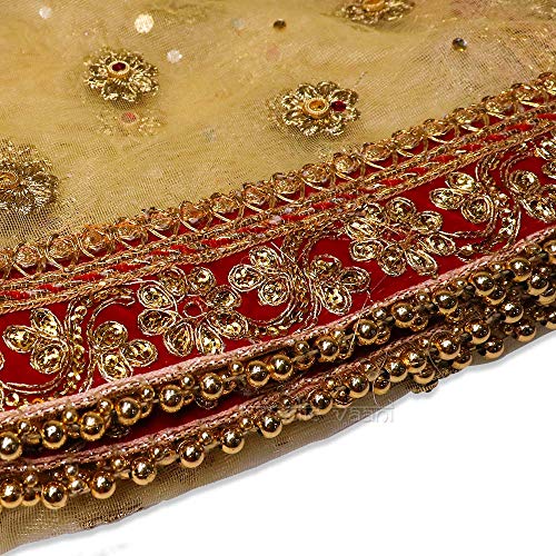 Vedic Vaani Embroidery Design Jai MATA Di | Maa Devi MATA Ki Net Chunri | Dupatta | Chunari | Chunnis Golden Color (1 Pcs)