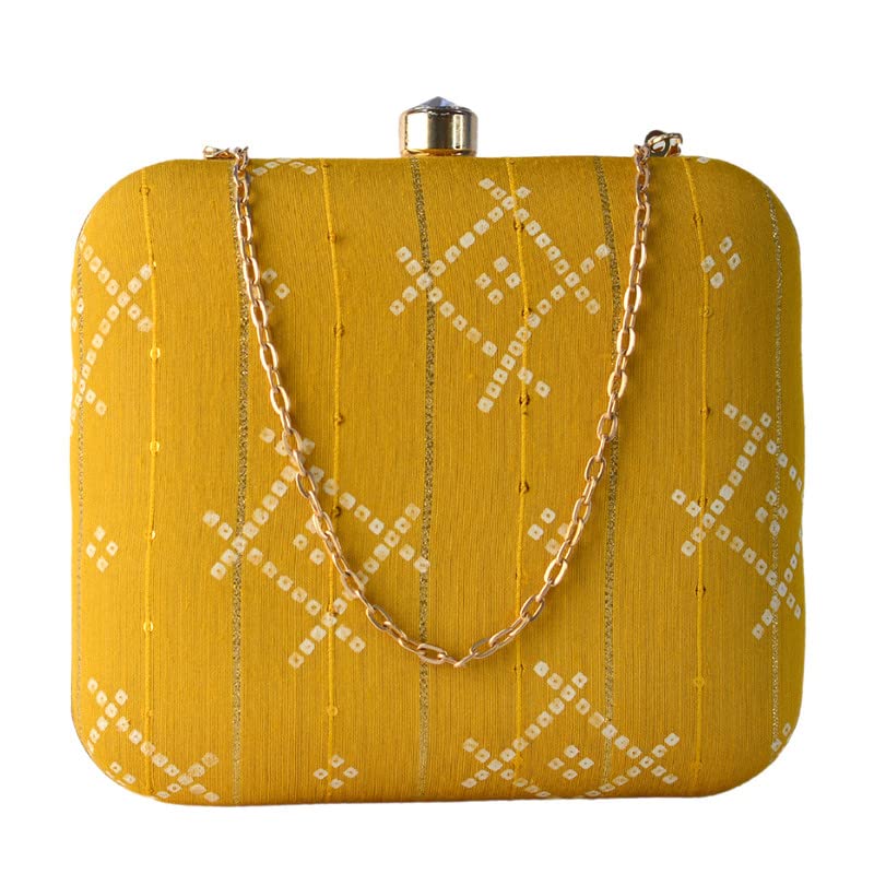 Artklim Mustard Golden Box Shaped Clutch