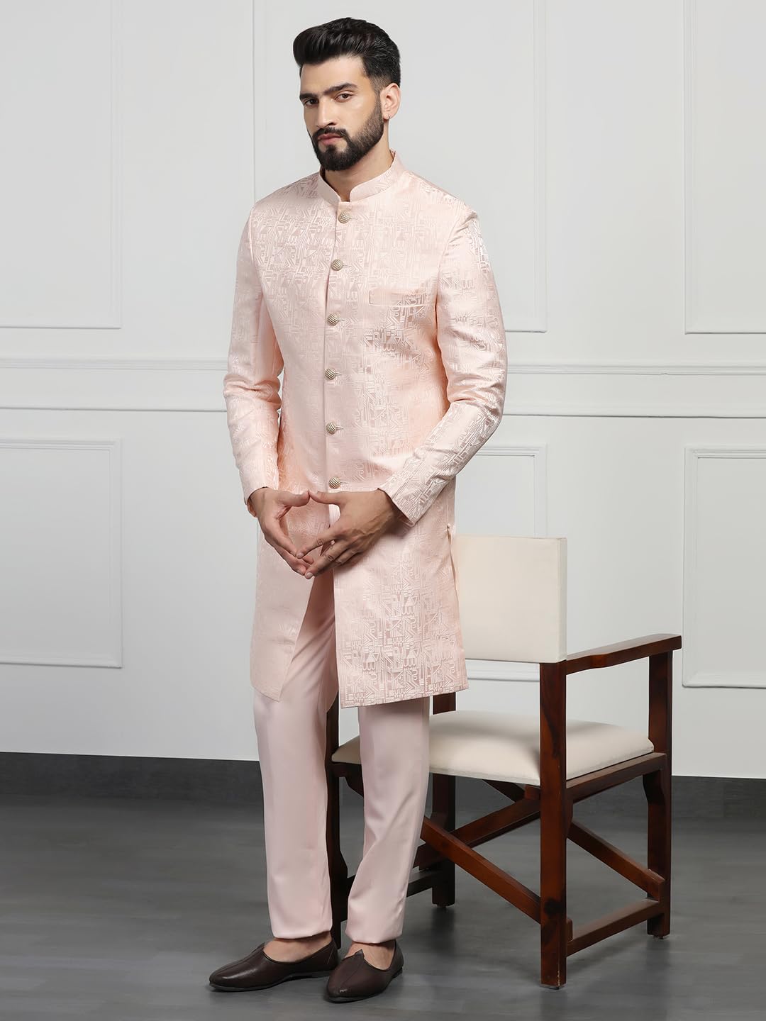TAHVO Men Peach Sherwani L Size