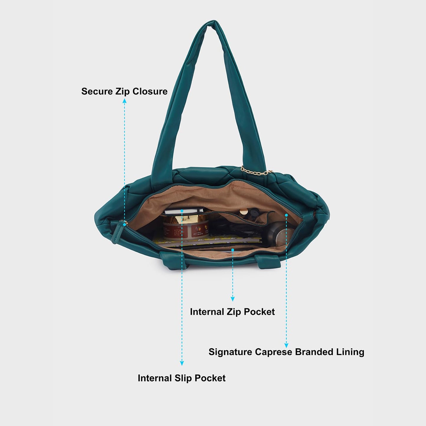 Caprese Merlin Tote Bag, Large-Bottle Green | Stylish Handbag for Women | Spacious, Versatile Office & Daily Essentials Tote | Top Zip Closure