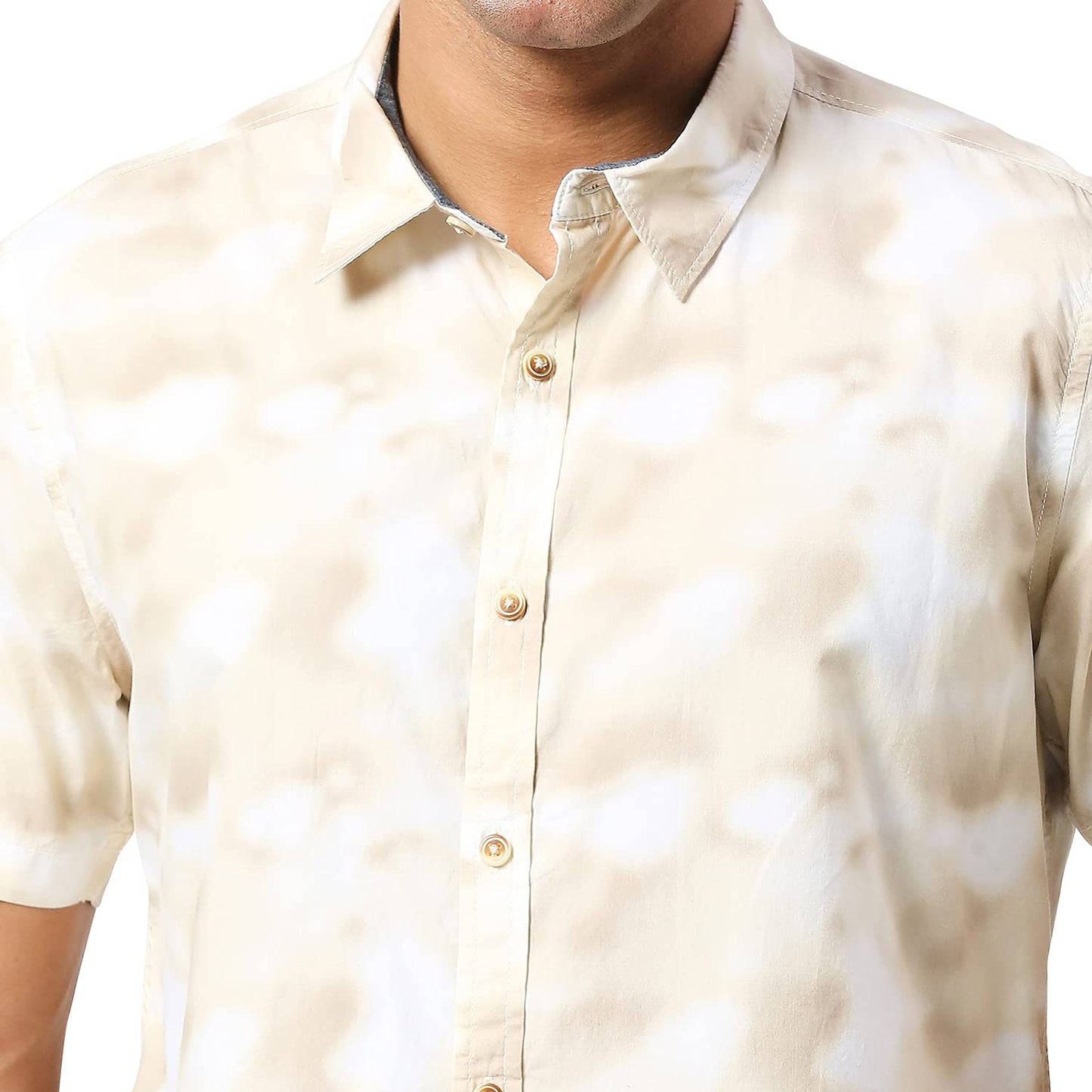 Pepe Jeans Men's Regular Fit Printed Shirts Beige