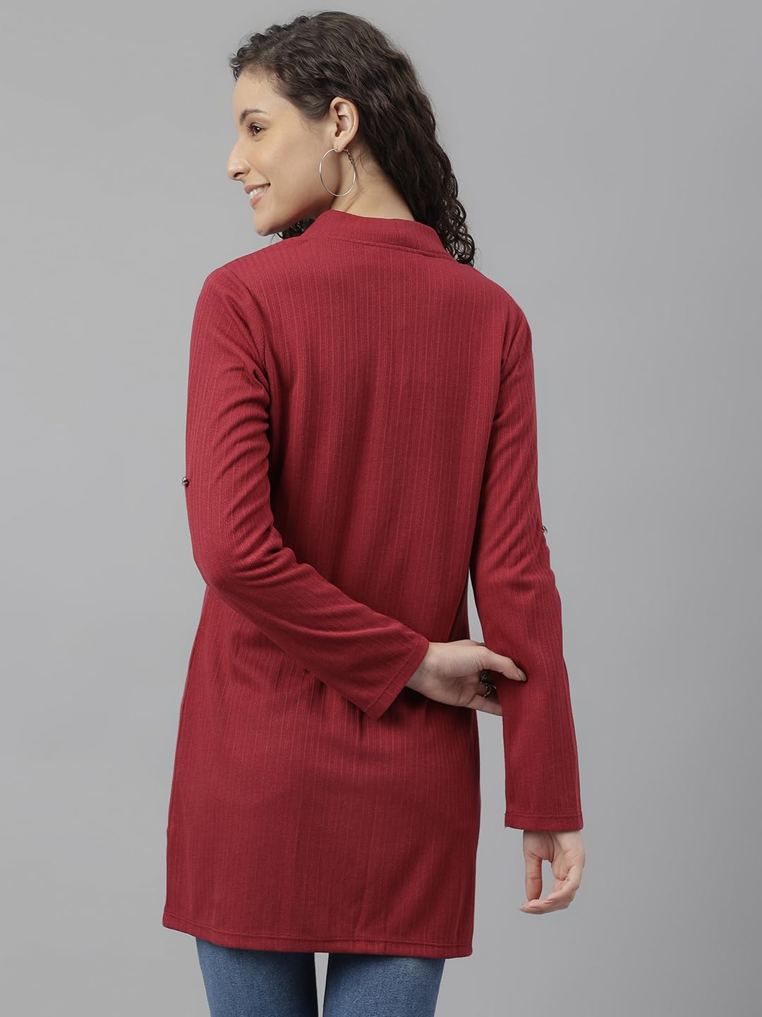 Latin Quarters Women Maroon Full Sleeves Solid Casual Shrug_XL