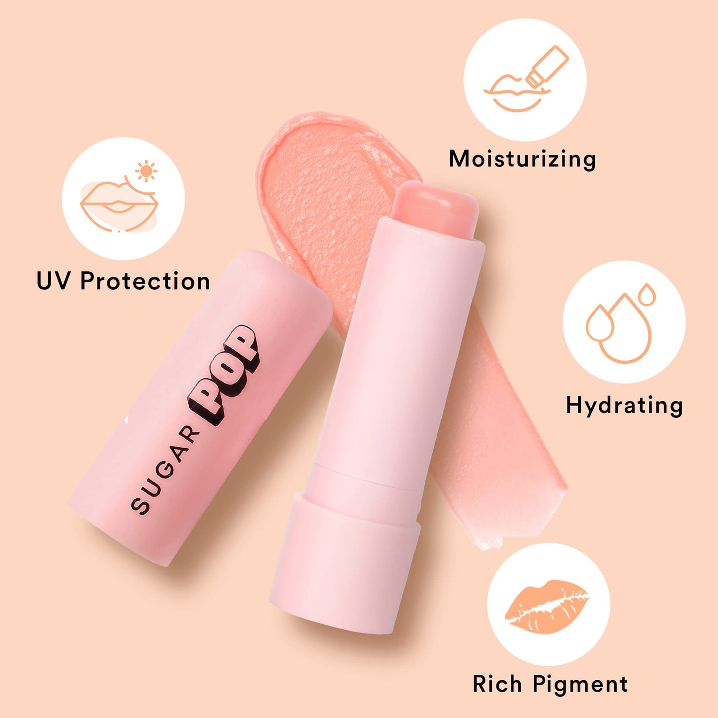 SUGAR POP High Shine Lip Gloss - 01 Marshmallow (Clear) Lip Plumping Gloss For Soft & Dewy Lips & SUGAR POP Nourishing Lip Balm 05 Peach - 4.5 gms – Tinted Lip Moisturizer Combo