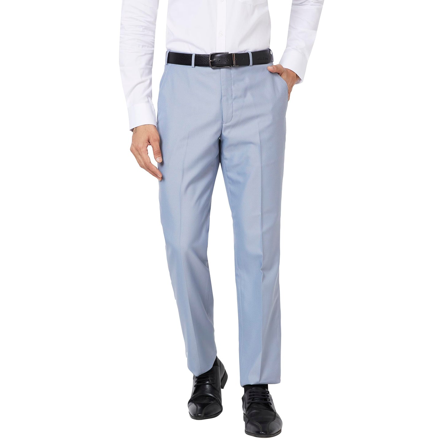 PARK AVENUE Men's Smart FIT PLEATLESS Medium Blue Formal Trouser