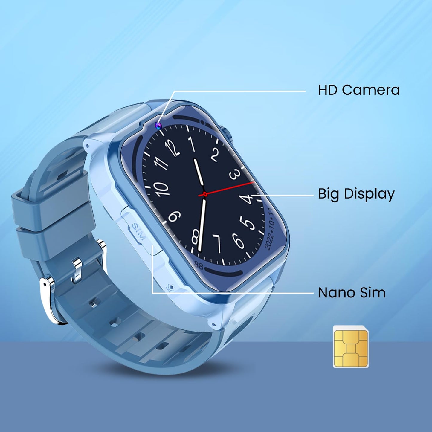 PunnkFunnk Newly Launched Safeguard 5G/4G Kids Smart Watch with SIM Calling, GPS Tracker, Video Call, SOS Alerts, Face Unlock, Games, IP67, 800mAh Battery, Voice Chat, Live Location(Light Blue)