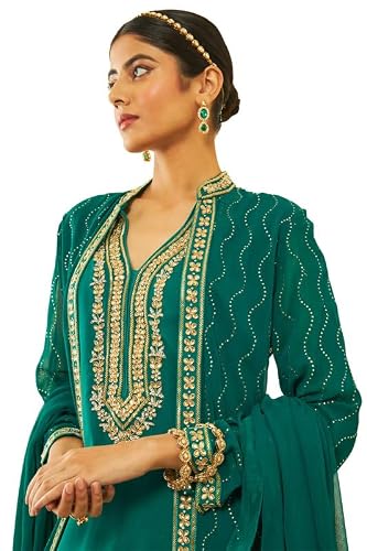 Soch Womens Green Georgette Floral Embroidered Chudidar Suit Set with Stonework(OWS2CD2108A)