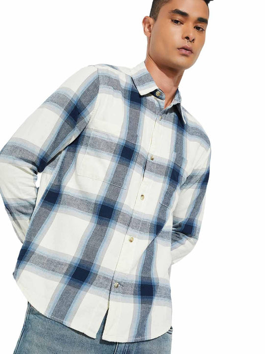 Max URB_N Men Checked Regular Fit Shirt (Blue_L)