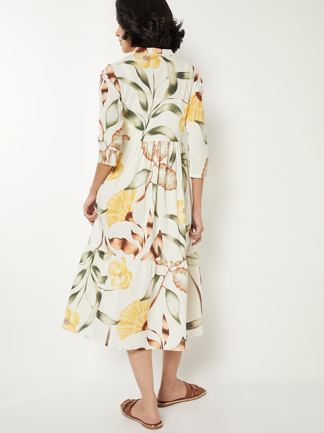 Max Women Printed A-line Dress (White_L)
