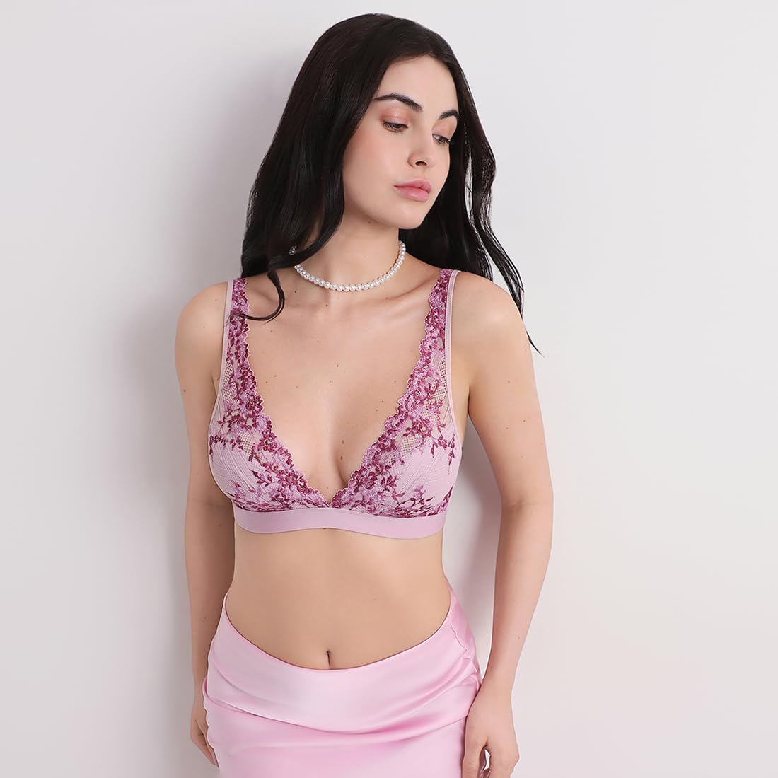 Embrace Lace Non Padded Non Wired 3/4th Cup Bridal Wear Medium Coverage Lace Bralette - Light Pink (38)