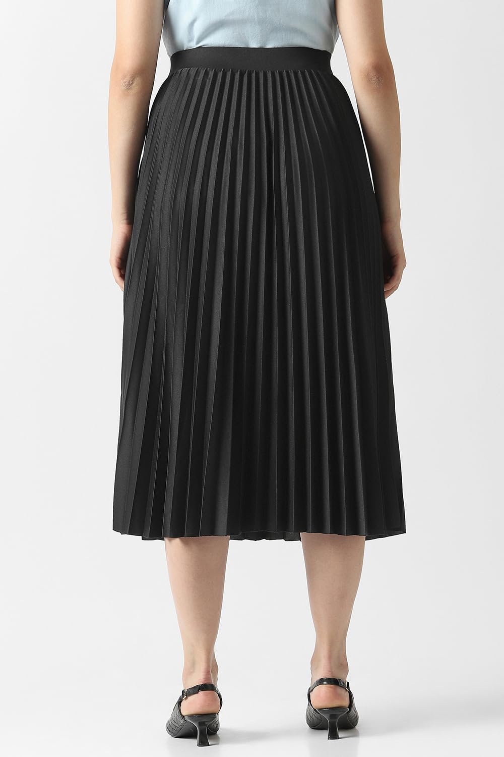 Women Black Solid Party Calf-Length Skirt