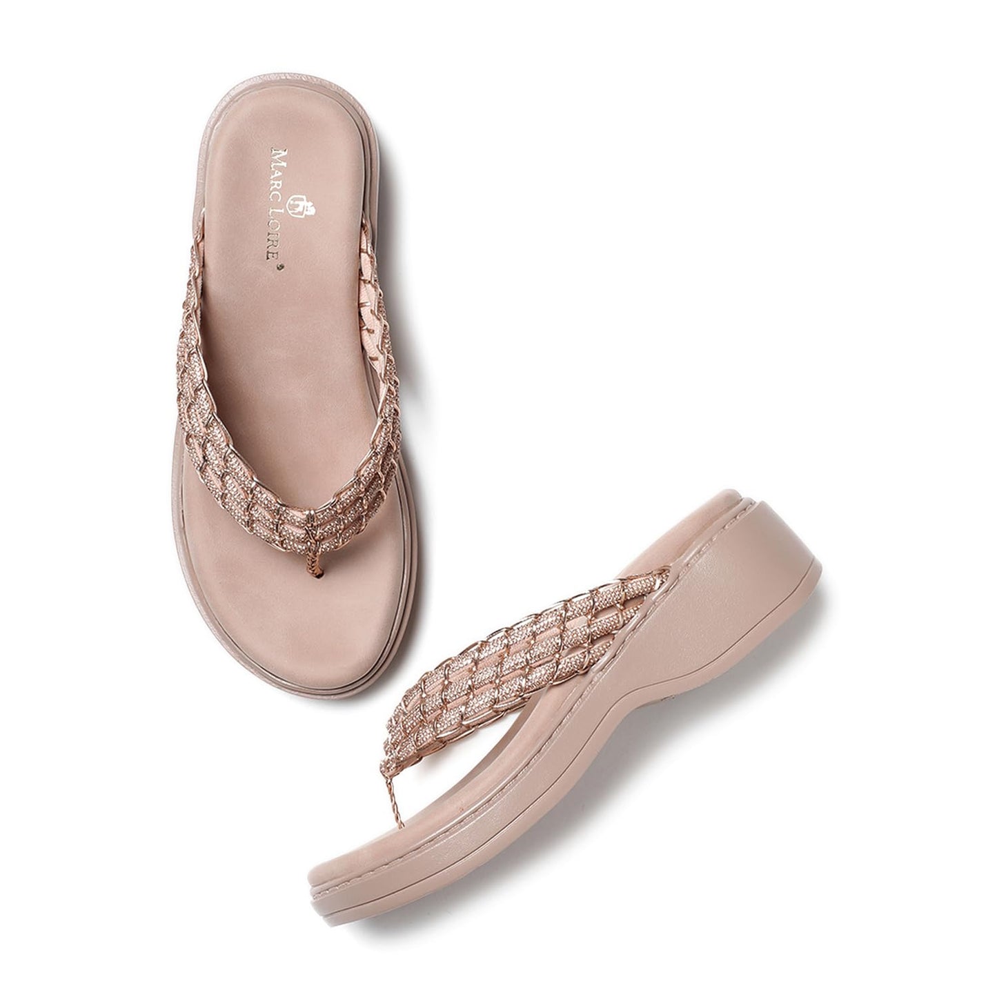 Marc Loire Women's Embellished Slip-On Platform Heel Fashion Sandal for All Occasion (Rose Gold, 8)