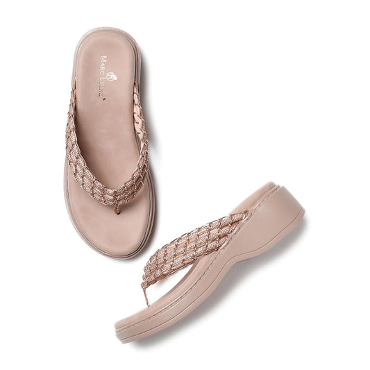 Marc Loire Women's Embellished Slip-On Platform Heel Fashion Sandal for All Occasion (Rose Gold, 8)
