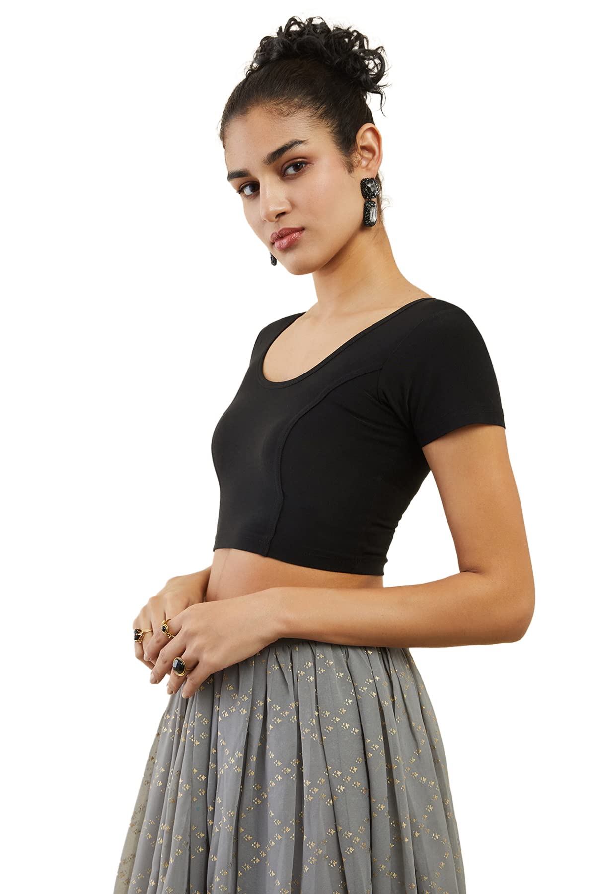 Soch Black Spandex Prince Cut Blouse