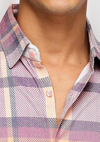 Wear Your Opinion Plaid Checkered Washed Effect Knit Casual Half Shirt for Men | All Day Comfort | Orchid Checks Shirt (Orchid Pink, XXXX-Large)