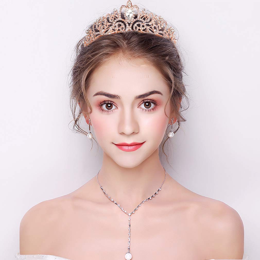 Shining Diva Fashion Crystal Tiara and Crown for Women Stylish Headband Crowns with Comb Tiaras for Girls Kids Queen Princess Wedding Bridal Birthday Gift Hair Accessories (Rose Gold) (rrsd15414hb)