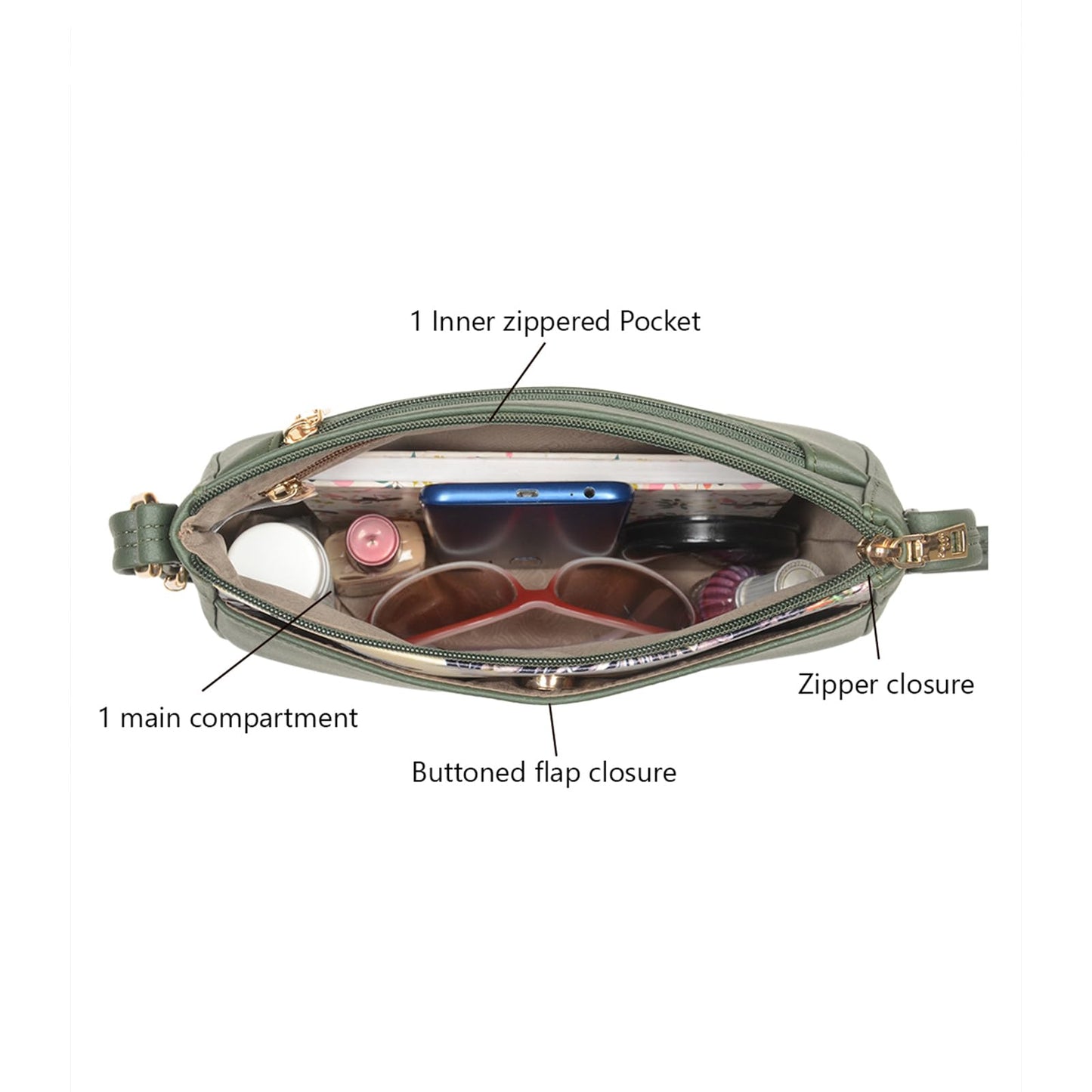 Baggit Women Green Small Size Sling Bag | Ladies Stylish Casual Cross Body Purse Handbag