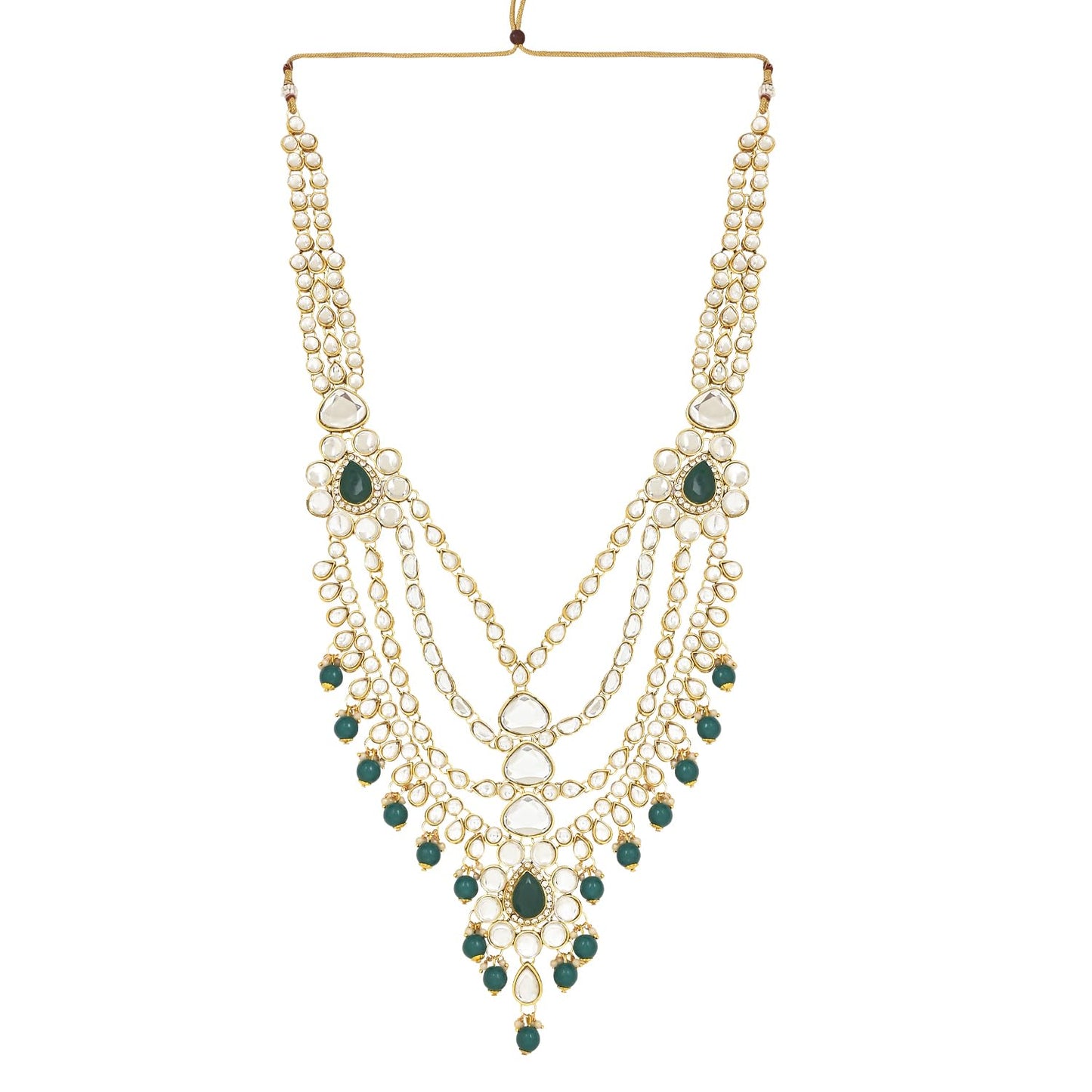 I Jewels Wedding Collection Traditional Ethnic Gold Plated Pearl & Kundan Stone Work Bridal Jewellery Set For Women (Green) (BLP036G)